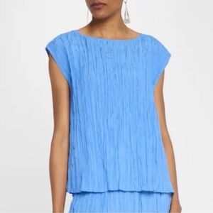Nwt Eileen Fisher Crushed Silk Ballet Neck Top Ultma Blue Sz XL